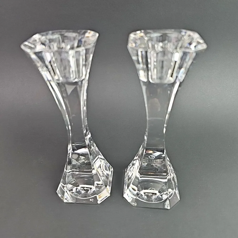 Villeroy & Boch Crystal Candlesticks Clear Candle Holders 6.5 in Tall Pair of 2